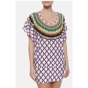 Trina Turk Womens Swim Cover Up Small Kon Tiki Colorful Tunic Shirt Beach Dress